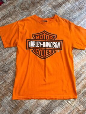 Harley Davidson Las Vegas Orange Short Sleeve Crew Neck Graphic Tee Top T-Shirt